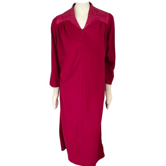 VTG HERBCRAFT Zip Front Satin Shoulder Felted Velour Robe Housecoat in Red SZ M - Picture 10 of 10